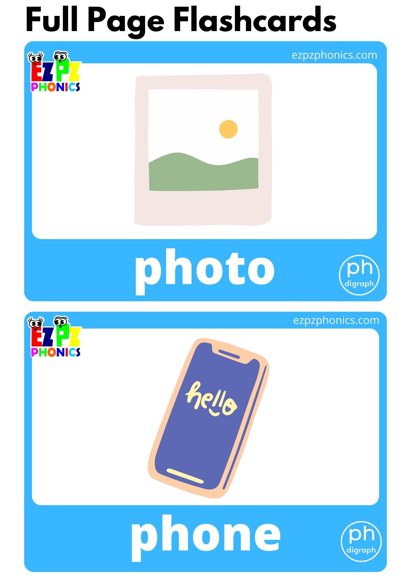PH Digraphs Phonics Flashcards with Images and Words Download Free Printable PDF or View Online For Teachers and Homeschool Parents to Teach Kindergarten and Preschool Children